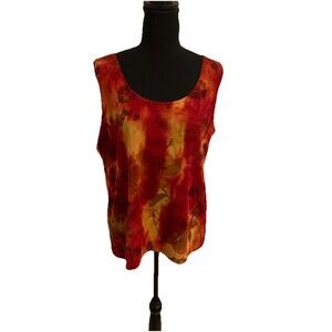 Chicos Design Size 3 Womens XL Top Tank Orange Red Sleeveless Artsy Stretch